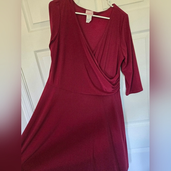 SUNNY USA DARK RED WRAP STYLE A-LINE DRESS - Picture 2 of 6